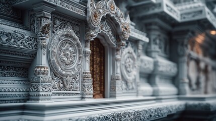 Intricate Stone Carving Architectural Detail, Ancient Temple Facade