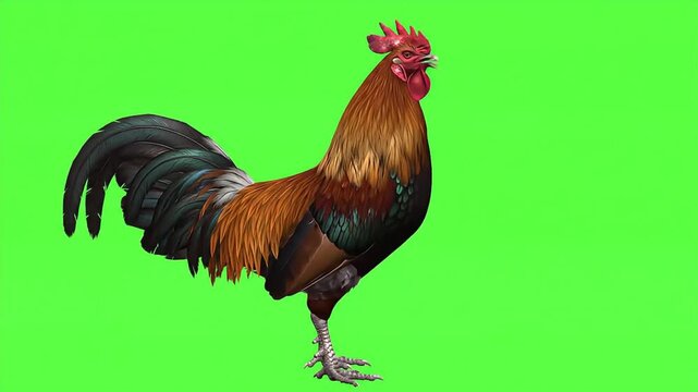 Animated Rooster on Green Screen for Video Editing