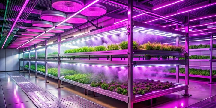 A futuristic aeroponic cultivation system with LED lights and misting system extracting active plant ingredients from hydroponic soilless culture , aero, growth