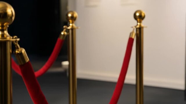 Golden Stanchions and Red Velvet Ropes Create an Elegant Barrier at an Exclusive Event with Controlled Access and Security in a Museum Exhibit