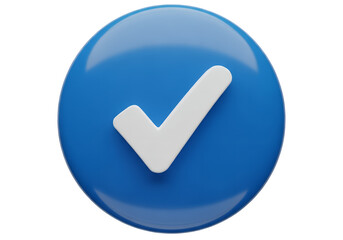 Blue check mark button icon glossy round 3d vector symbol for web and internet design Blue verified 3d icon with white tick check mark isolated on transparent background. Verification badge. Social me