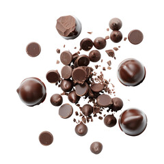 Fototapeta premium Chocolate pieces and chunks in a chaotic, 3D explosion