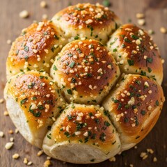 Delicious Pull-Apart Garlic Bread Rolls with Herbs on a Rustic Surface