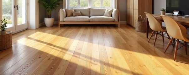 Fototapeta premium Warm Honey-Toned Hardwood Flooring Rustic Charm for Kitchens, Living Rooms & Bedrooms