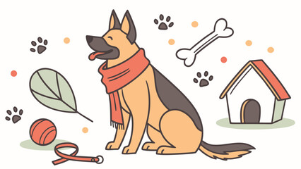 An adorable  German Shepherd with a Peaceful vibe, with a scarf, and a Best Friend Fido National Dog Day theme – SVG style
