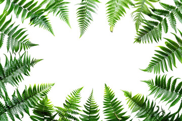 Lush fern leaves frame a black void