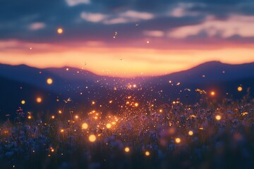 Meadow at Sunset with Fireflies