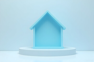 House Shape on Round Stand in Light Blue Minimalist Setting