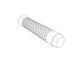 Precision Monochrome Technical Wireframe: Textured Bike Handgrip Outline. Ideal for Engineering Blueprints, Mechanical Schematics, CAD Drawings, Industrial Design and Product Development Concepts.