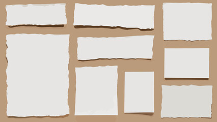 Set of white torn or ripped paper sheets. Scrapbooking edge, torn notebook or torn blank page vector illustration. Abstract realistic ornament or clip art decoration for banner backgrounds 