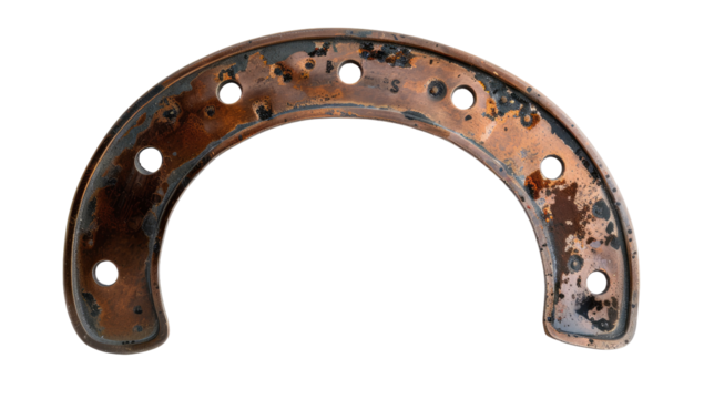 Copper horseshoe-shaped metal plate, showing signs of age
