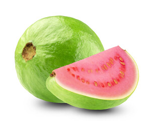Ripe guava and fruit slice isolated on transparent background