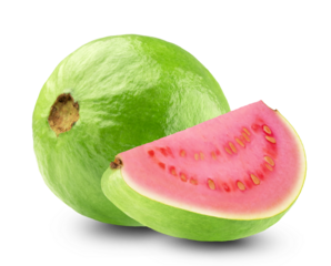 Ripe guava and fruit slice isolated on transparent background