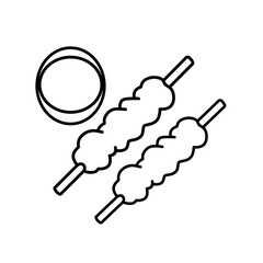 Sketch illustration of satay with chili sauce, suitable as an icon, sticker or logo.