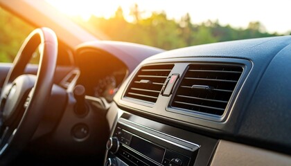 Interior car dashboard, sunny day