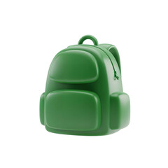 Obraz premium A stylized 3D illustration of a green backpack. School bag or travel rucksack icon isolated on a transparent background. Education and adventure concept.