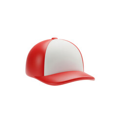 Fototapeta premium Red and white trucker hat. 3D rendered baseball cap icon for design and web. Isolated illustration.