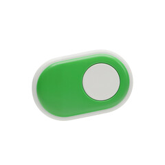 Green toggle switch in the on position. 3D user interface element for activation and settings. Modern UI icon on a  transparent background.