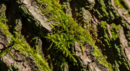 Green Moss on Tree Bark