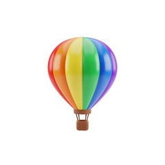 Fototapeta premium Rainbow Hot Air Balloon Illustration. 3D render of a colorful aerostat representing LGBTQ pride, isolated on a transparent background.