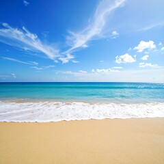 Fototapeta premium Coastal scene, bright sky, soft waves