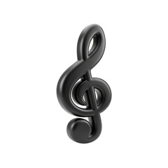 Black 3D treble clef musical symbol. A minimalist icon for music, melody, and sound, isolated on a  transparent background.