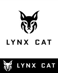 Minimalist tribal-style lynx cat logo featuring bold black lines and sharp shapes in flat and minimalist style 