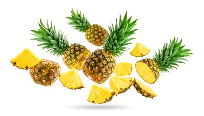 Fresh Pineapple Slices in Mid-Air Displaying Tropical Vibrancy
