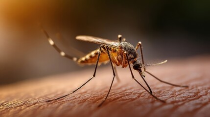 Fototapeta premium Close-up of a mosquito on human skin (1)