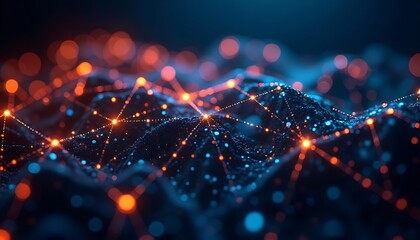 Abstract Network with Orange and Blue Lights