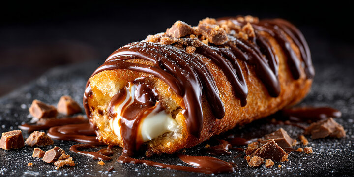 Deep-fried mars bar scottish food on dark background
