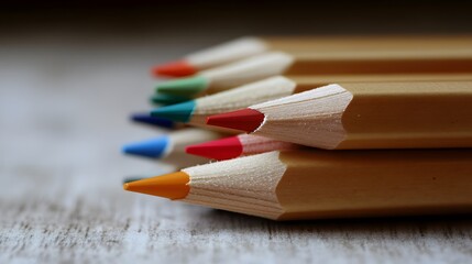 Obraz premium Closeup Colorful Pencils Wooden Art Supplies