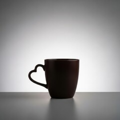 Obraz premium Minimalist studio shot of a dark cup with a heart-shaped handle design
