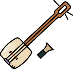 Shamisen music instrument line icon