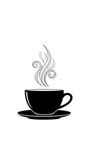 Obraz premium Elegant Black and White Coffee Cup Silhouette with Spiraling Vapor Trails