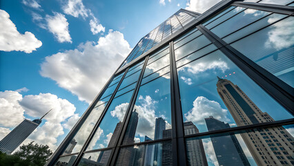 Obraz premium Skyscraper reflecting the sky and clouds, modern architecture in the city