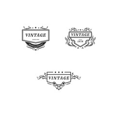 set vintage logo with frame style artistic line shape