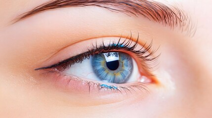 Obraz premium Closeup Detailed Macro Shot Blue Eye Iris Eyelashes Makeup Beauty