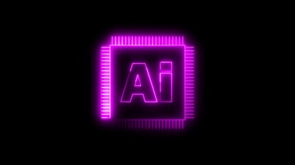 Artificial intelligence Ai icon animation glowing neon pink color circuit board microchip ai technology on black background - Powered by Adobe