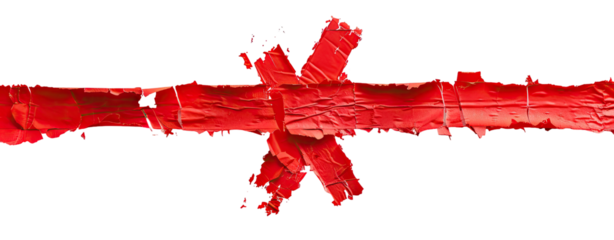 Red ribbon or banner, textured and distressed, crosses horizontally on a black background