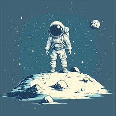 Fototapeta premium astronaut and mini asteroid, vector style simple color