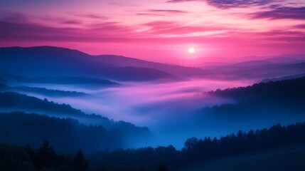 Obraz premium Mountain Valley Sunrise with Fog