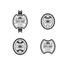  Collection of black vector designs coffee shop logos on a white background. Vintage logo for coffee shop