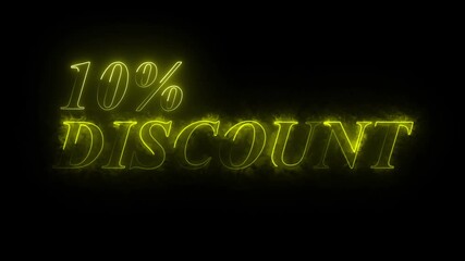 10% percent discount text icon animation glowing neon pint color number banner sign business template shop offer signboard on black background.