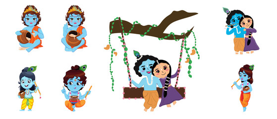 URadha Krishna Vector Art – Flute & Dahi Handi Festival Design