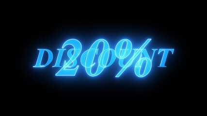20% percent discount text icon animation glowing neon pint color number.