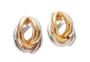 Two intertwined oval earrings, gold and silver tone