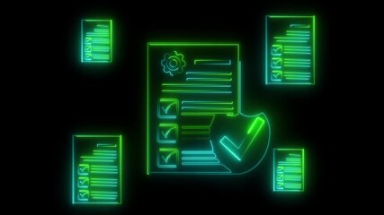 Businessman neon checking steps through document with a list of checkboxes ,regulation and policies ,Terms and conditions ,Examination of ethical rules ,Evaluate quality.document icon animation - Powered by Adobe