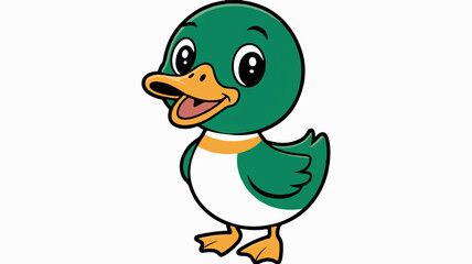Fototapeta premium Charming cartoon green duck with a striped belly on a clean white background