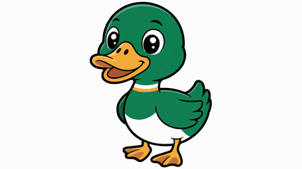 Obraz premium Whimsical green duck with black and white belly on a clean white background